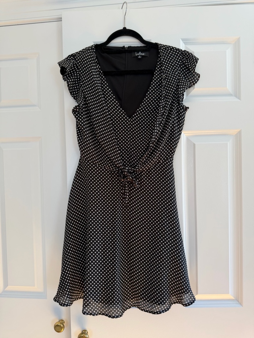 Lulu's Black & White Polka Dot Tie-Front Mini Dress